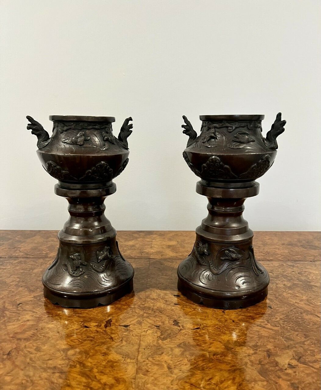 Quality Pair Of Victorian Bronze Japanese Vases photo Home Decor