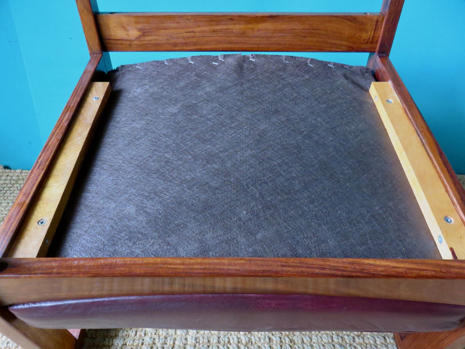 Furniture Pair Of Padouk And Plum Leather Armchairs. Denmark 1960 photo