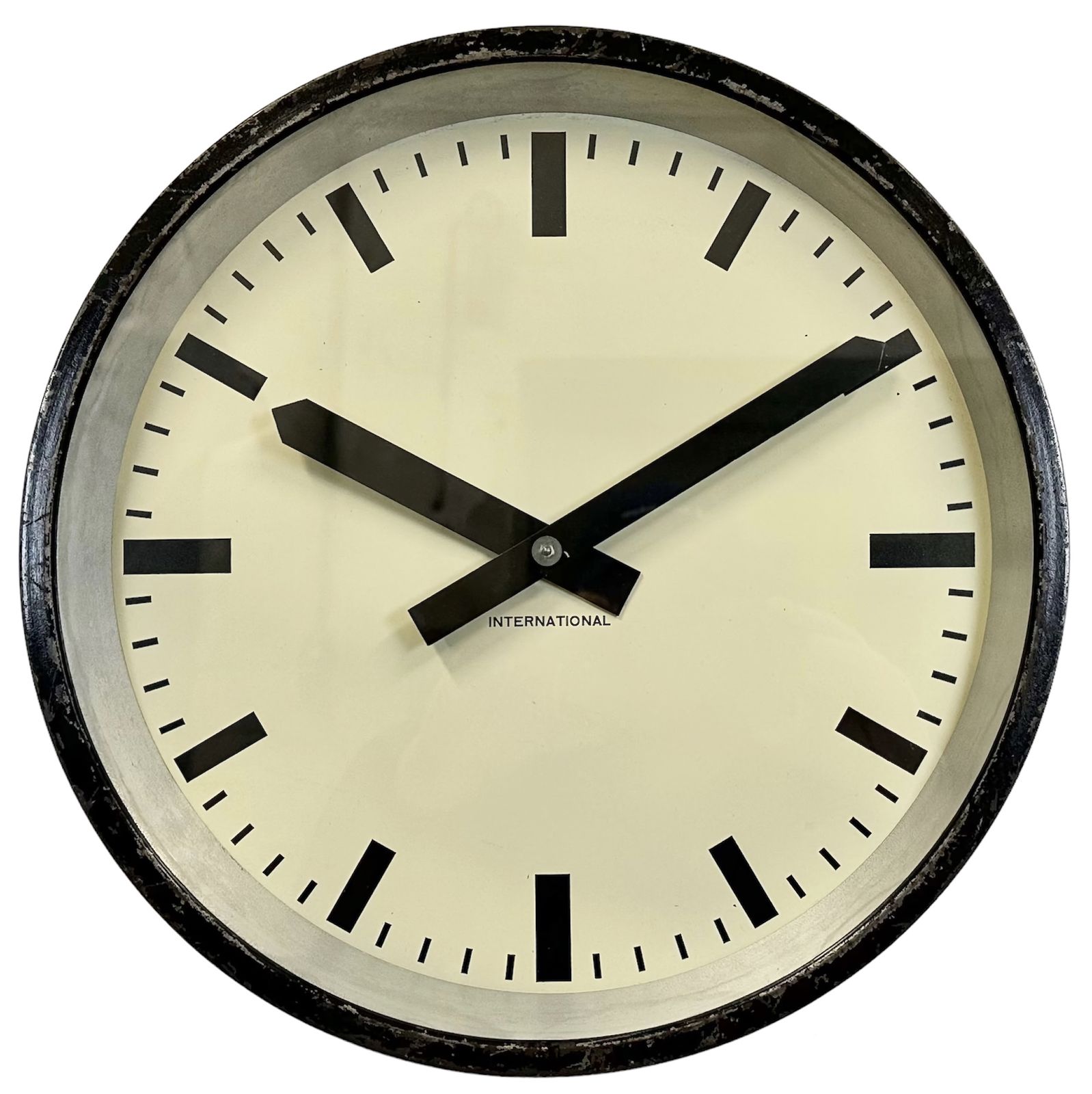 Black Industrial Factory Wall Clock From International, 1950s
