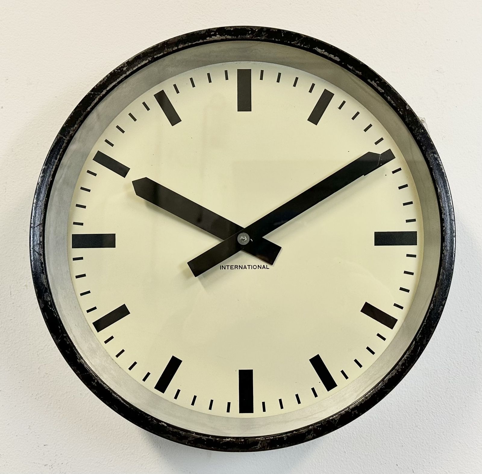 photo furniture Black Industrial Factory Wall Clock From International, 1950s