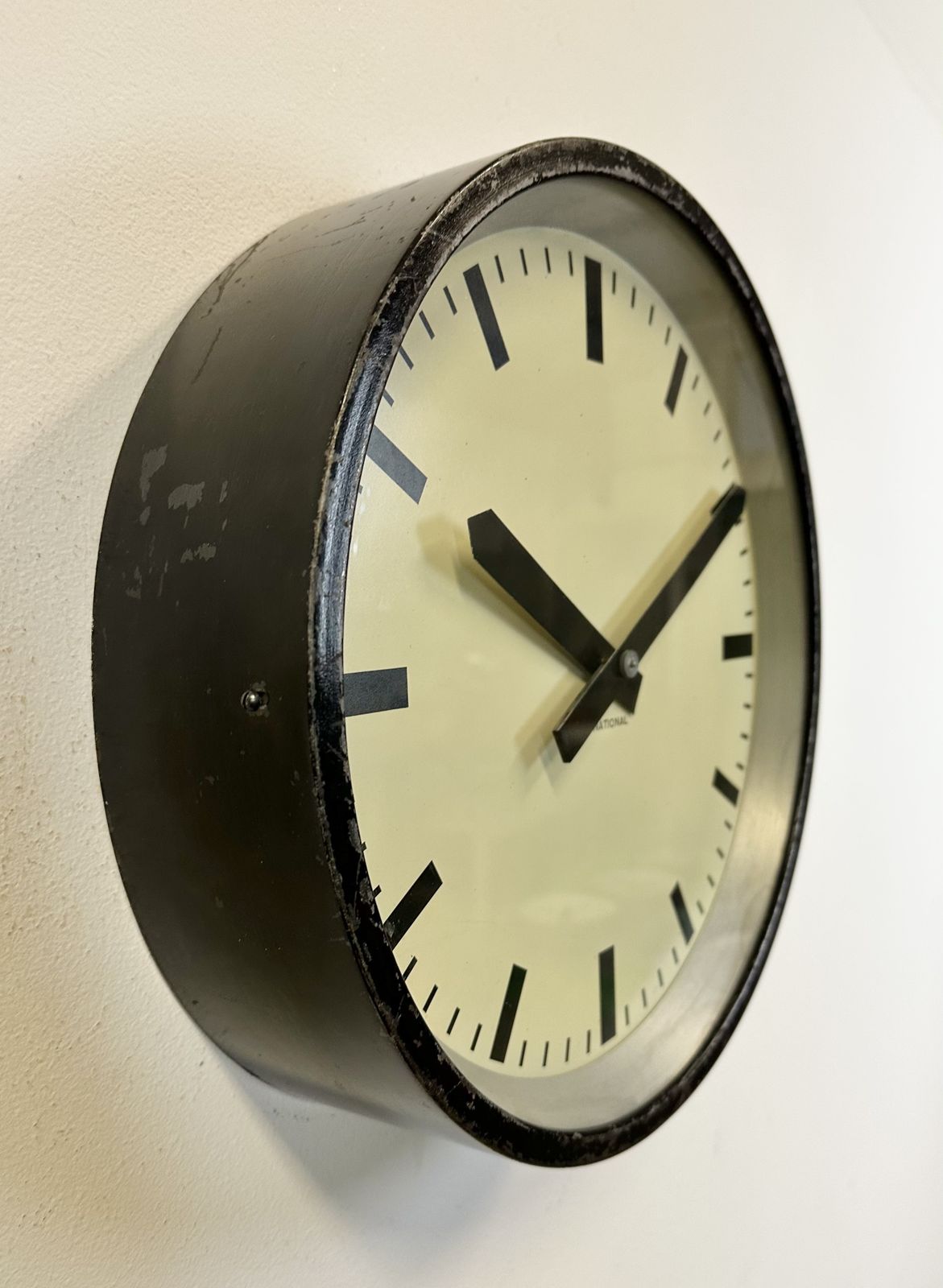 319.0 Black Industrial Factory Wall Clock From International, 1950s photo