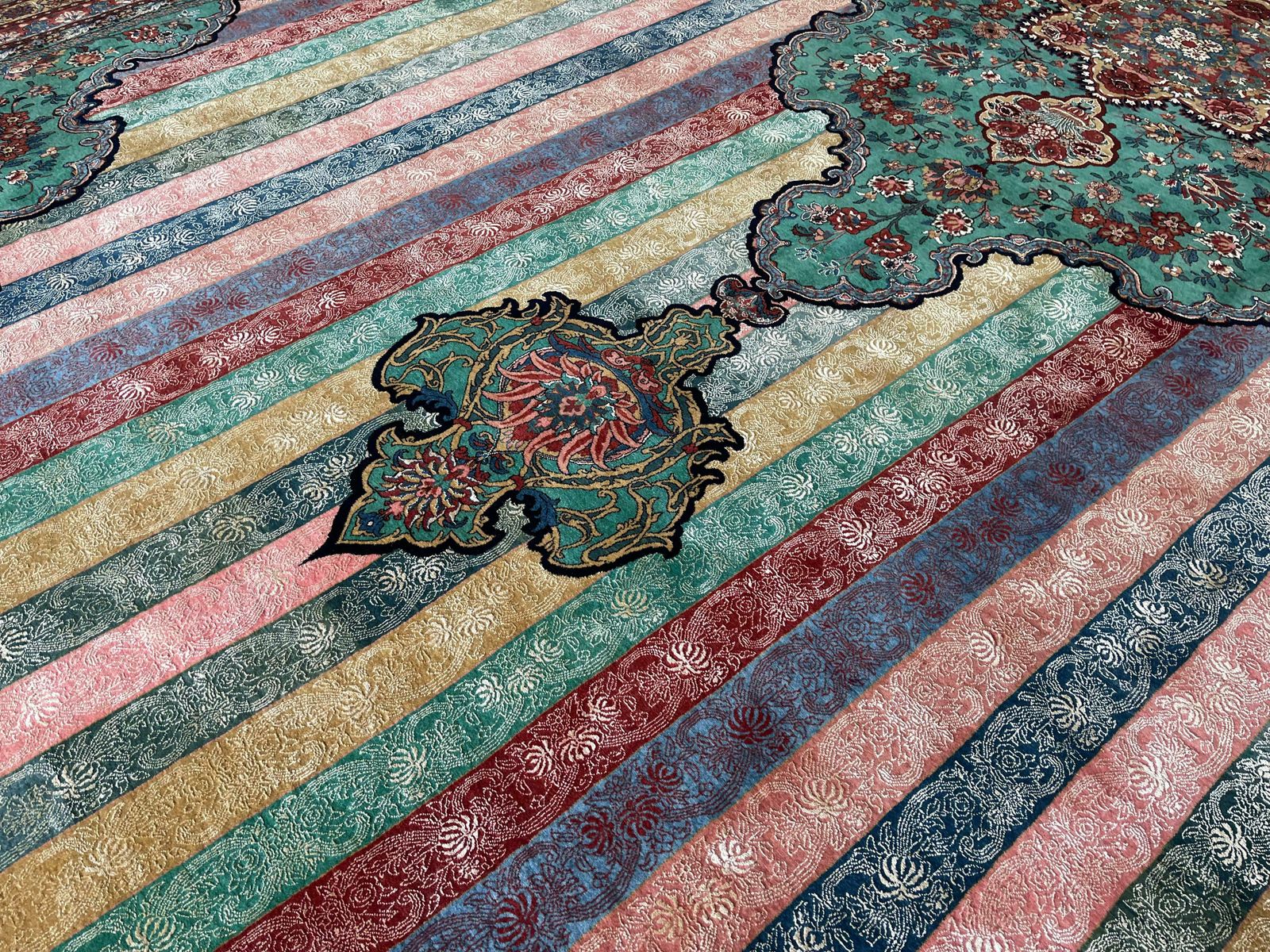 photo furniture Oversized Carpet Striped Rug, Fine Exclusive Handmade Wool Silk Kurdish Rug