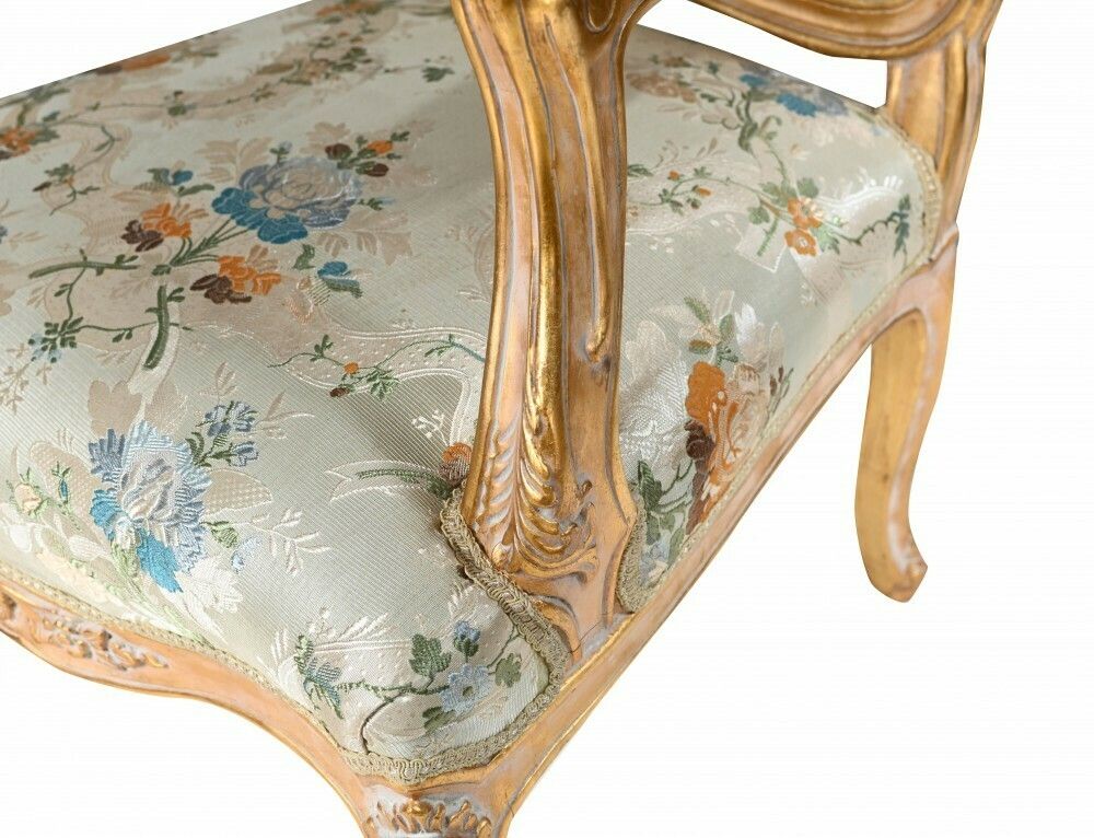 Pair French Arm Chairs Gilt Empire Fauteuils photo vintage