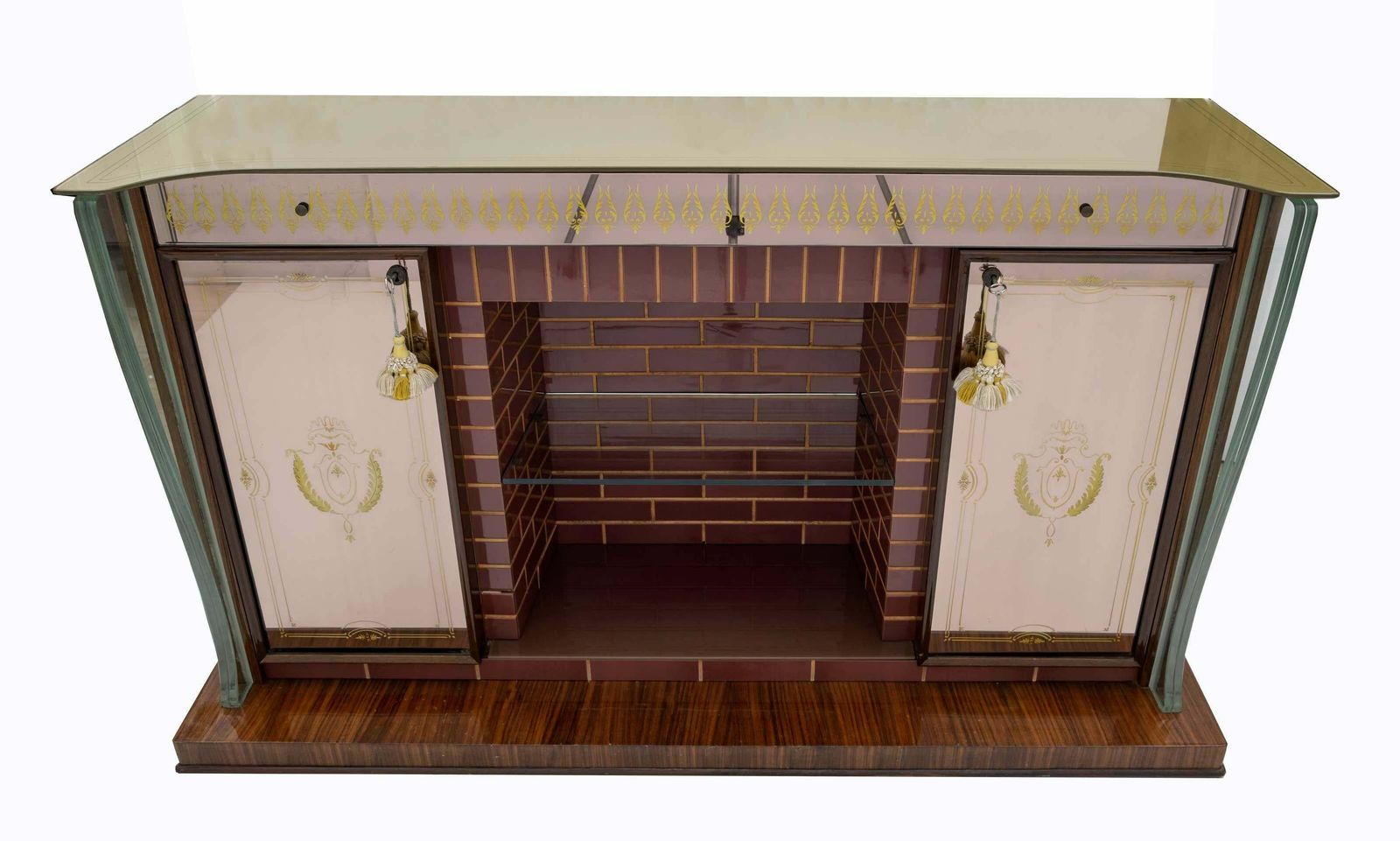photo furniture Luigi Brusotti Mid Century Modern Italian Bar Cabinet With Decorated Mirror, 40s
