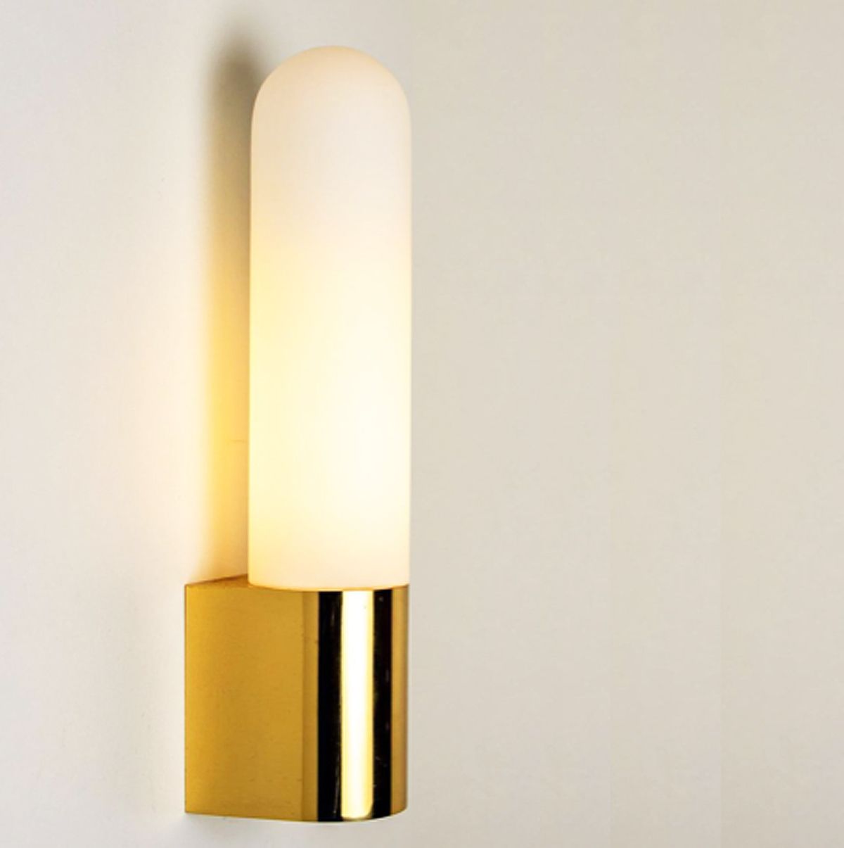 Mid Century Pair Of Brass Wall Lights With Opaline Glass By Limburg, Germany photo 1800.0