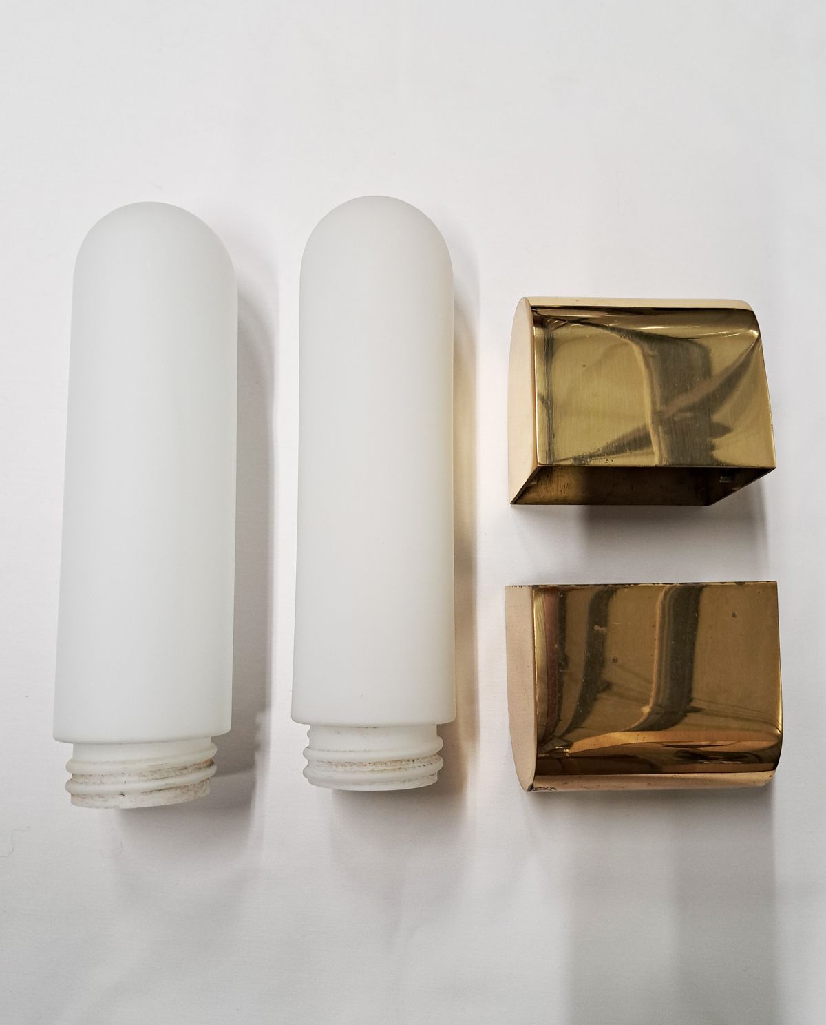 Mid Century Pair Of Brass Wall Lights With Opaline Glass By Limburg, Germany photo buy