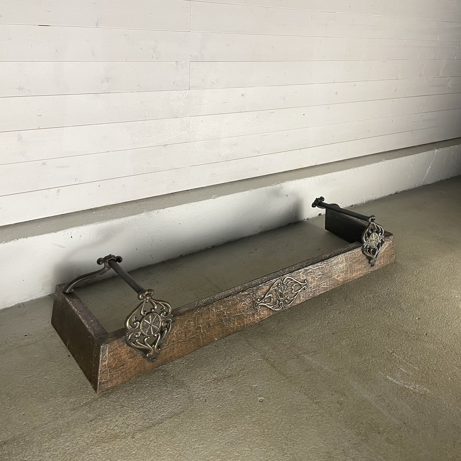 Ornate Victorian Copper And Brass Fireplace Fender photo 375.0