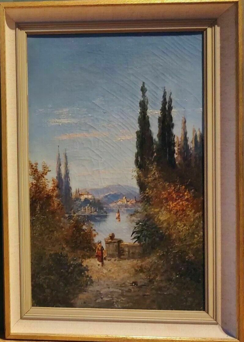 Rare Great Campaign Antique Oil Painting Lake Como Italy Signed H Waldeck C1870 photo Art