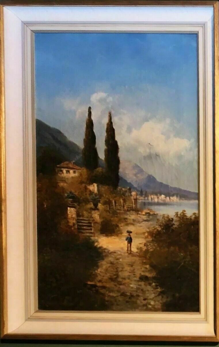 Antique Original Oil Painting Lake Lucerne Switzerland Signed H Waldeck C 1890