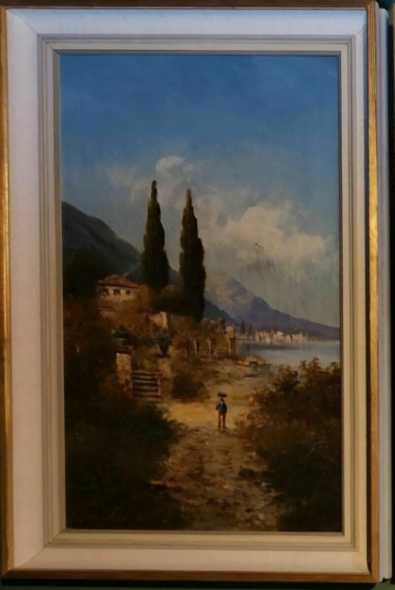 Antique Original Oil Painting Lake Lucerne Switzerland Signed H Waldeck C 1890 photo furniture