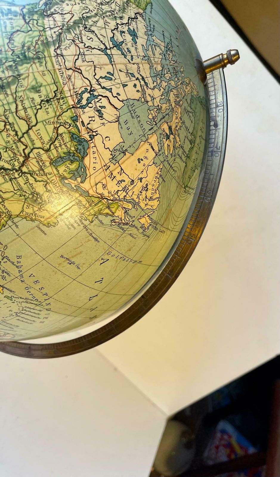 Home Decor Danish Art Deco World Globe With Compass On A Wooden Base, Heimdal No. 34 photo