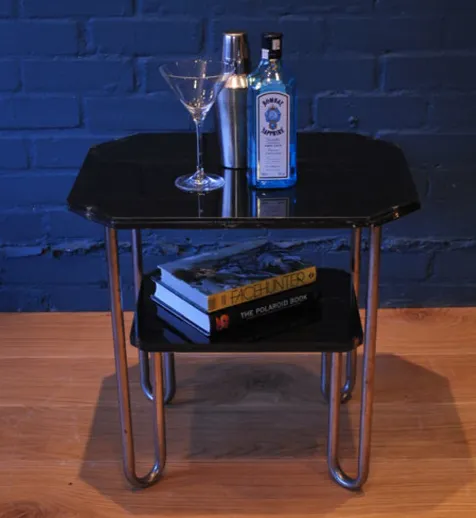 Marcel Breuer 1930's Bauhaus Glazed Two Tier Black Glass Table On A Tubular Formed Chrome Base For Robert Slezák Ol photo 2271.98