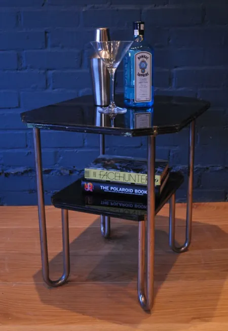 Marcel Breuer 1930's Bauhaus Glazed Two Tier Black Glass Table On A Tubular Formed Chrome Base For Robert Slezák Ol photo vinterior