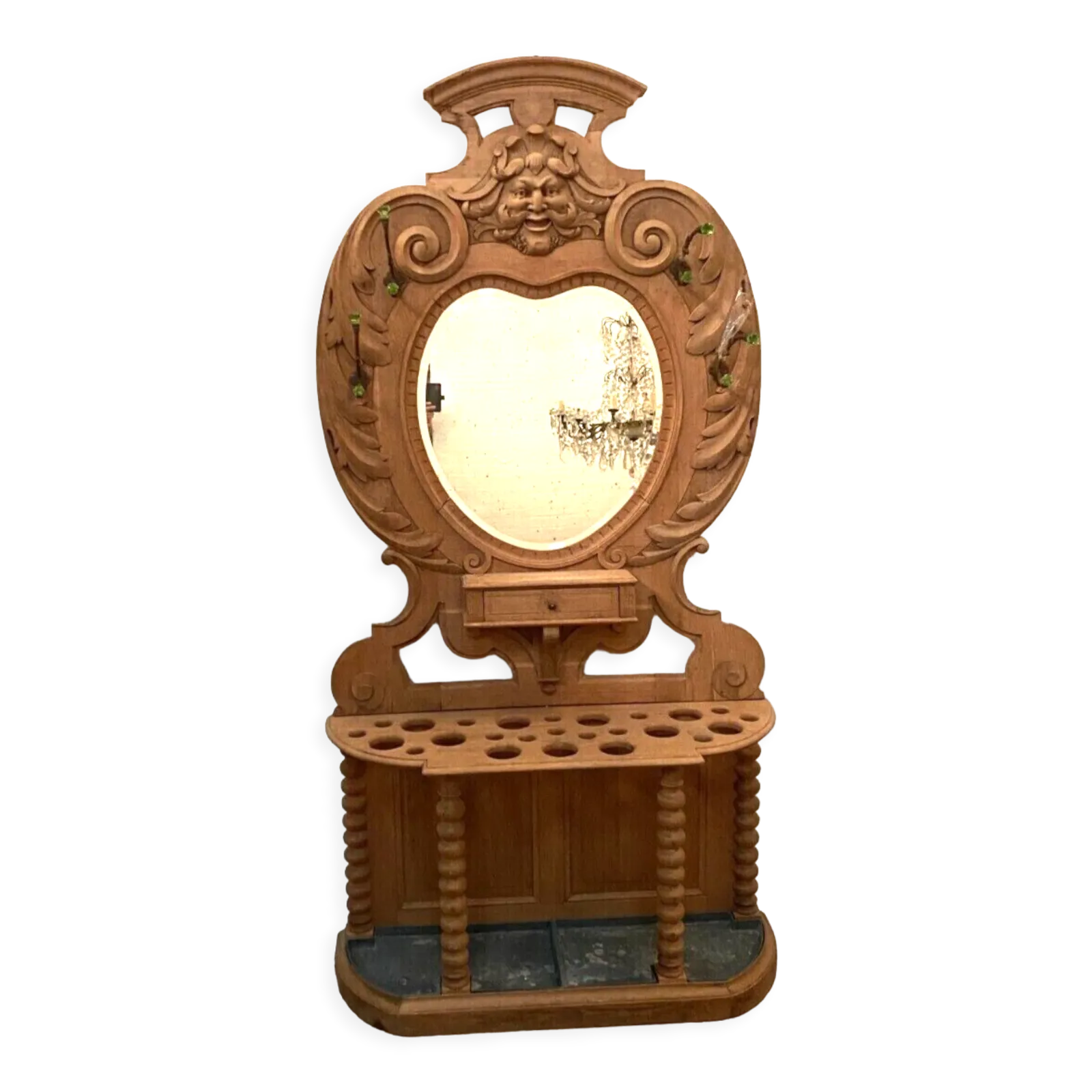 20th Century Carved Oak Coat Rack And Umbrella photo Furniture