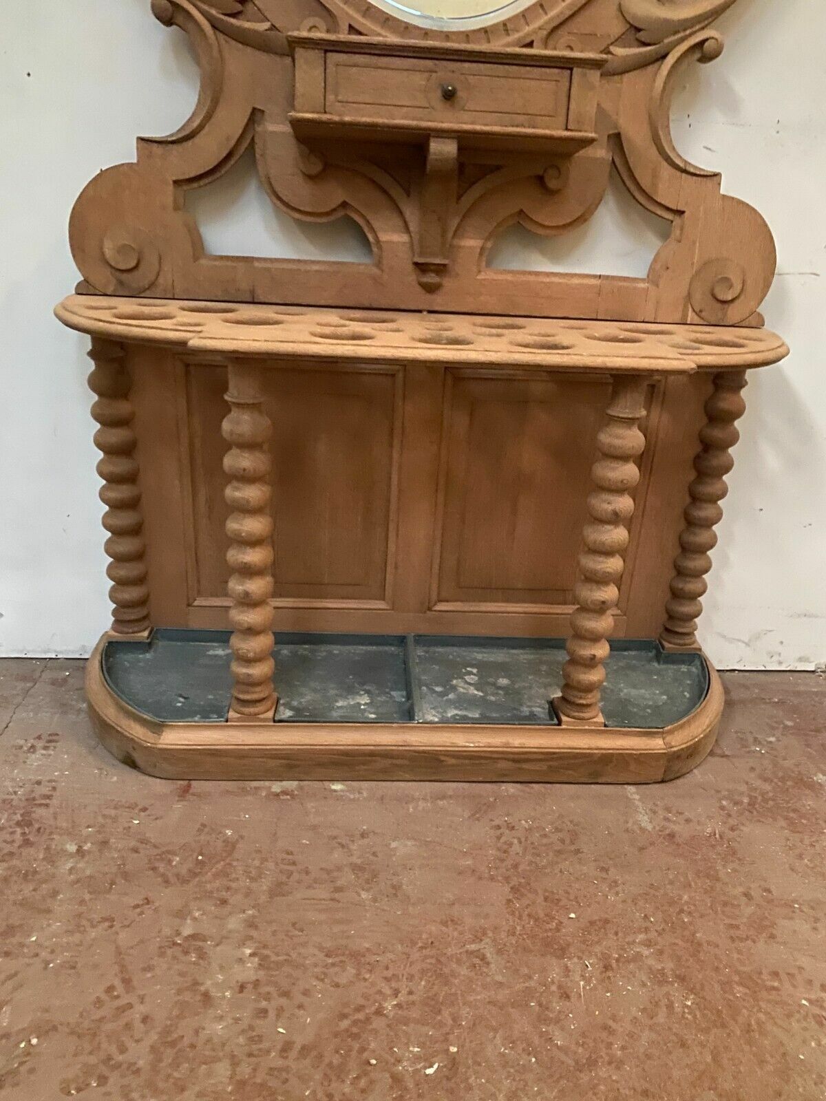 20th Century Carved Oak Coat Rack And Umbrella photo vintage