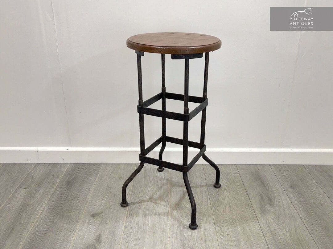 Industrial Factory Workshop Iron And Mahogany Bar Stool
