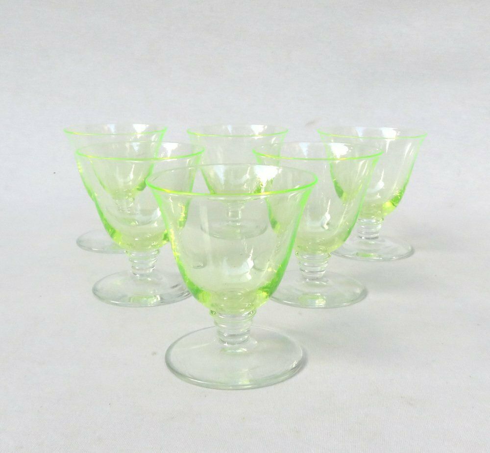 Art Deco Uranium Glass Liqueur Glasses 1920s Set Of 6 photo vintage