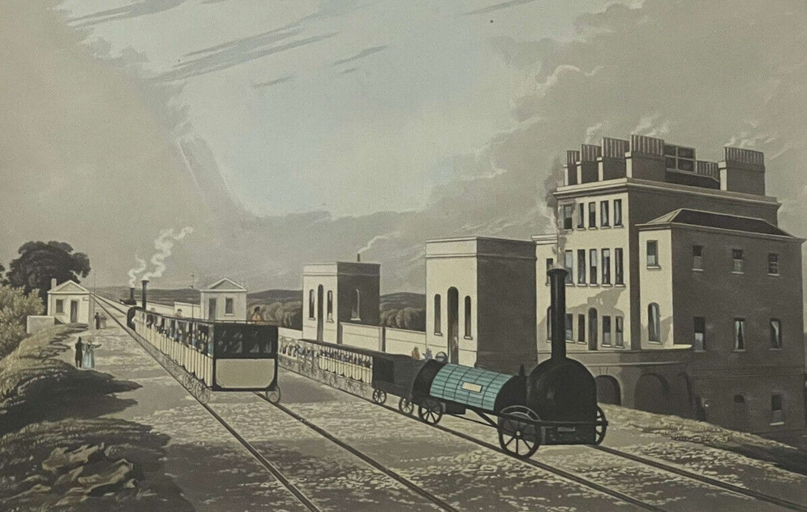 Manchester & Liverpool Railway At Newton Aquatint 1825 photo vintage