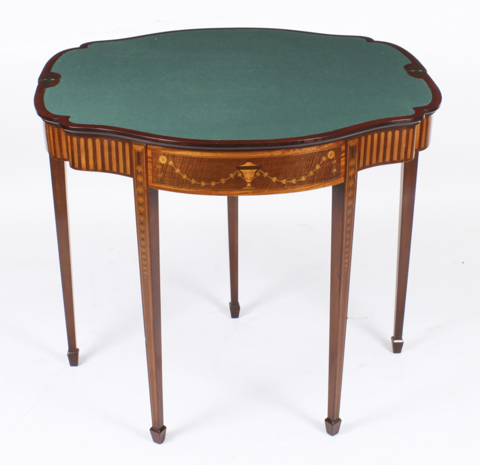 Antique Mahogany And Satinwood Inlaid Serpentine Card Console Circa 1880 photo for sale