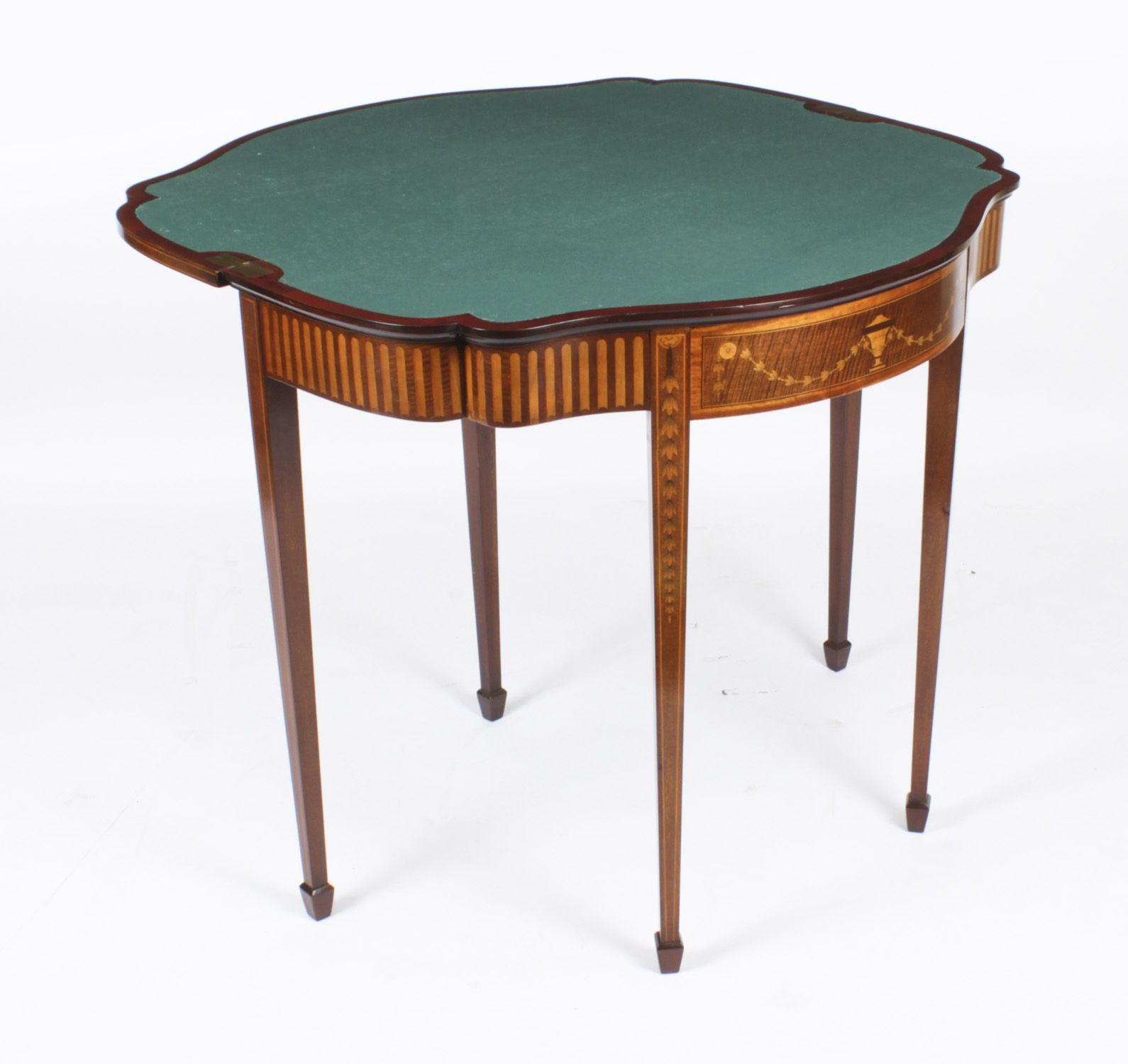 Antique Mahogany And Satinwood Inlaid Serpentine Card Console Circa 1880 photo Furniture