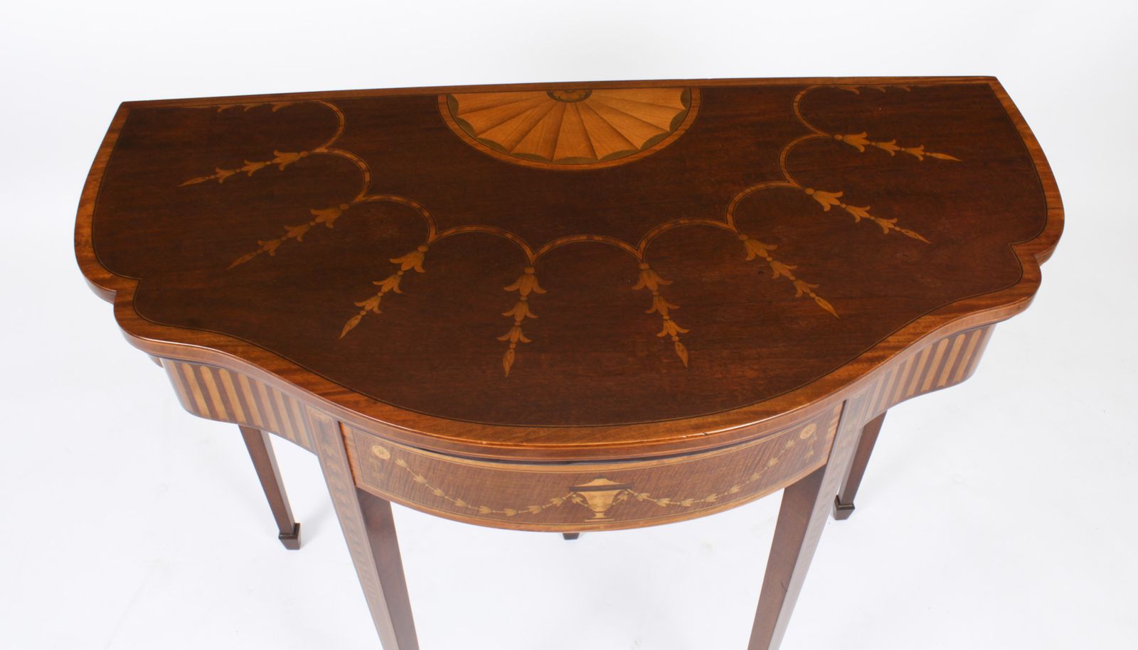 photo for sale Antique Mahogany And Satinwood Inlaid Serpentine Card Console Circa 1880