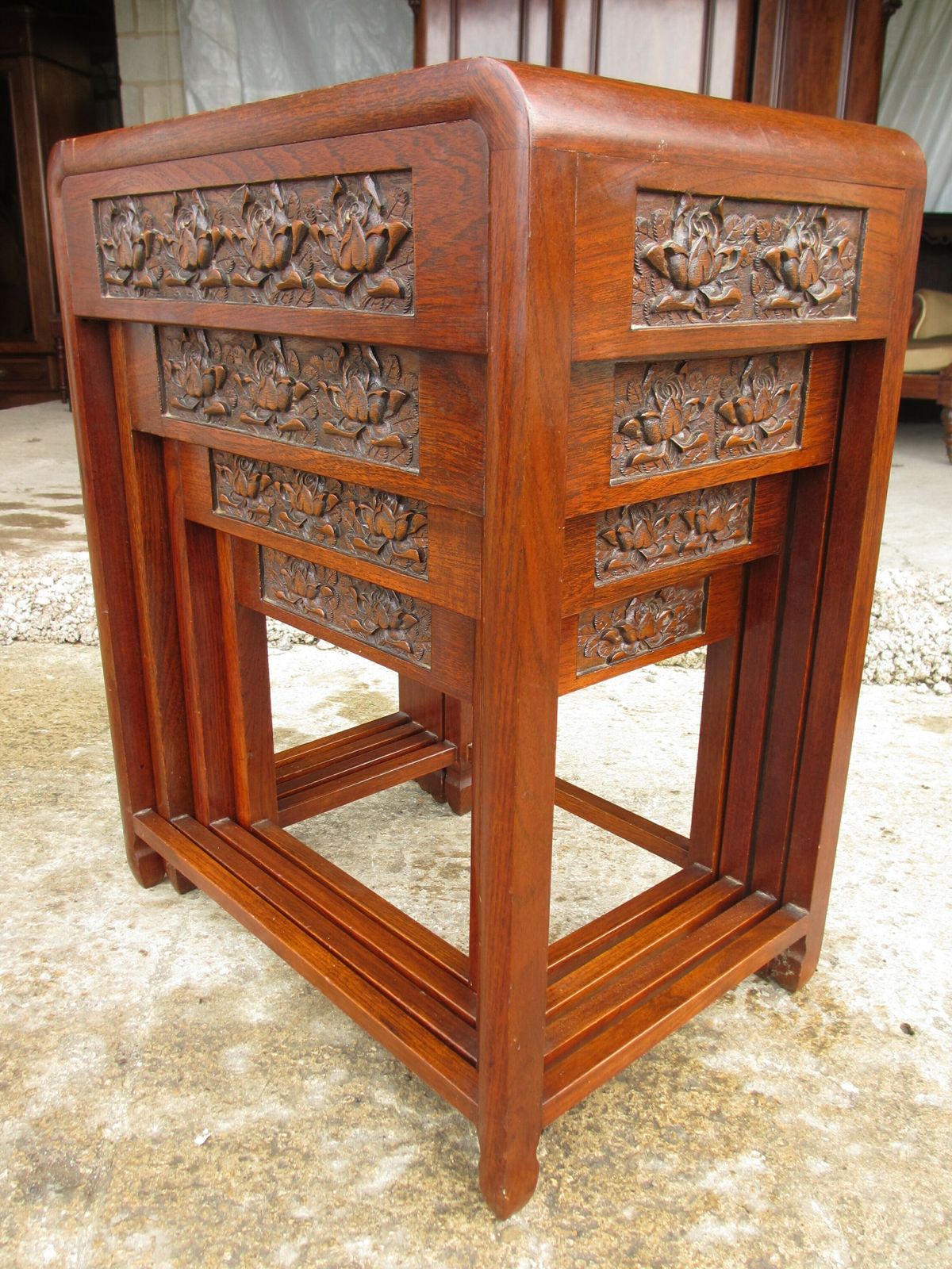 Nest Of Four Carved Rosewood  Sidetables photo vintage