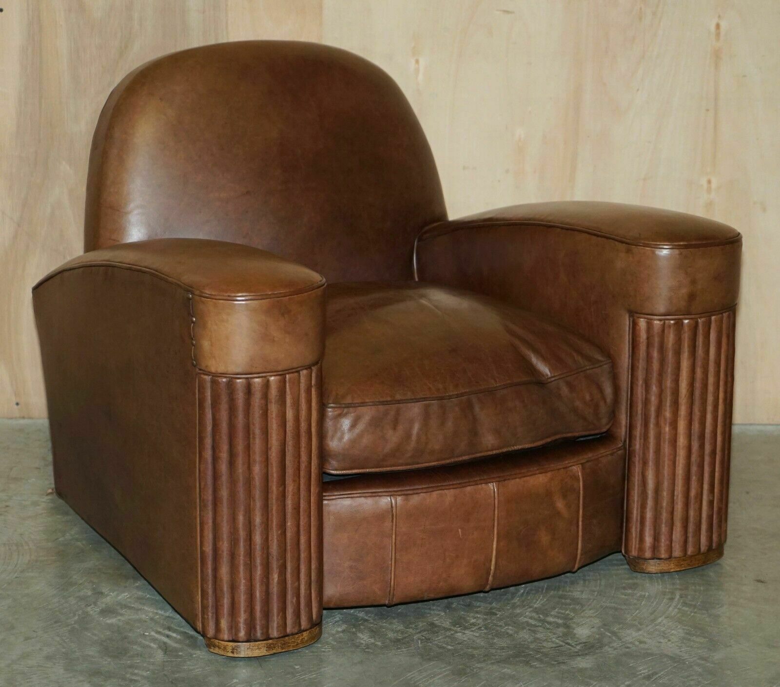 Stunning Pair Of Original Art Deco Heritage Brown Leather Circa 1920's Armchairs photo furniture