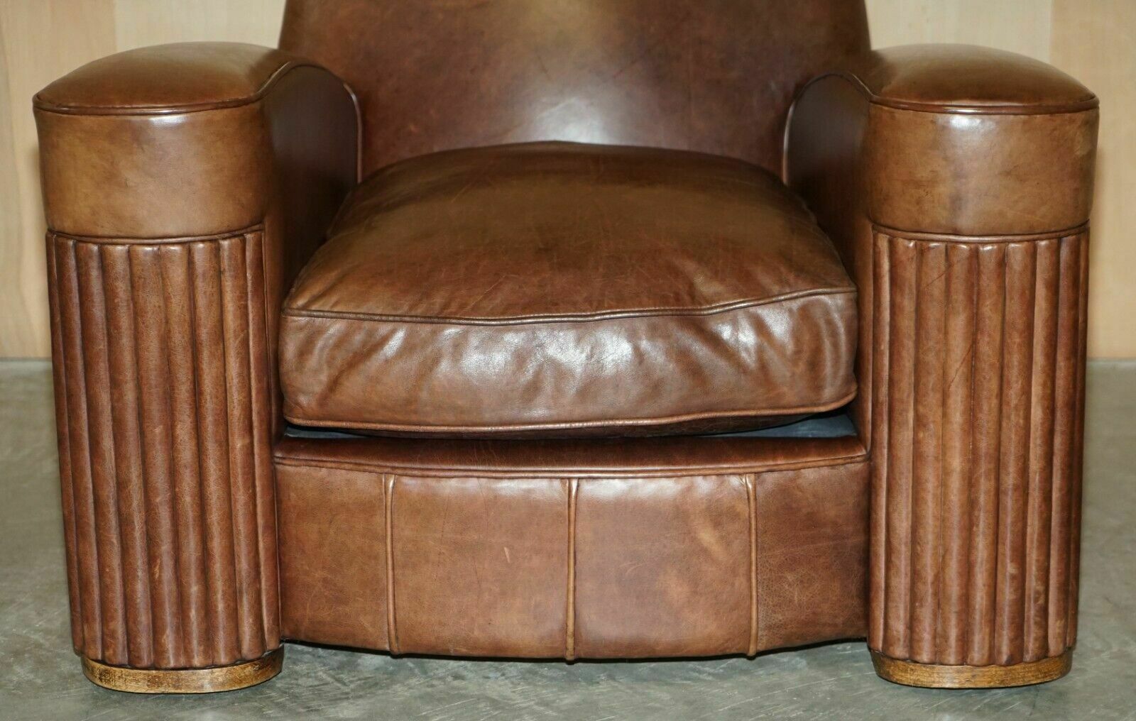Stunning Pair Of Original Art Deco Heritage Brown Leather Circa 1920's Armchairs photo 7000.0