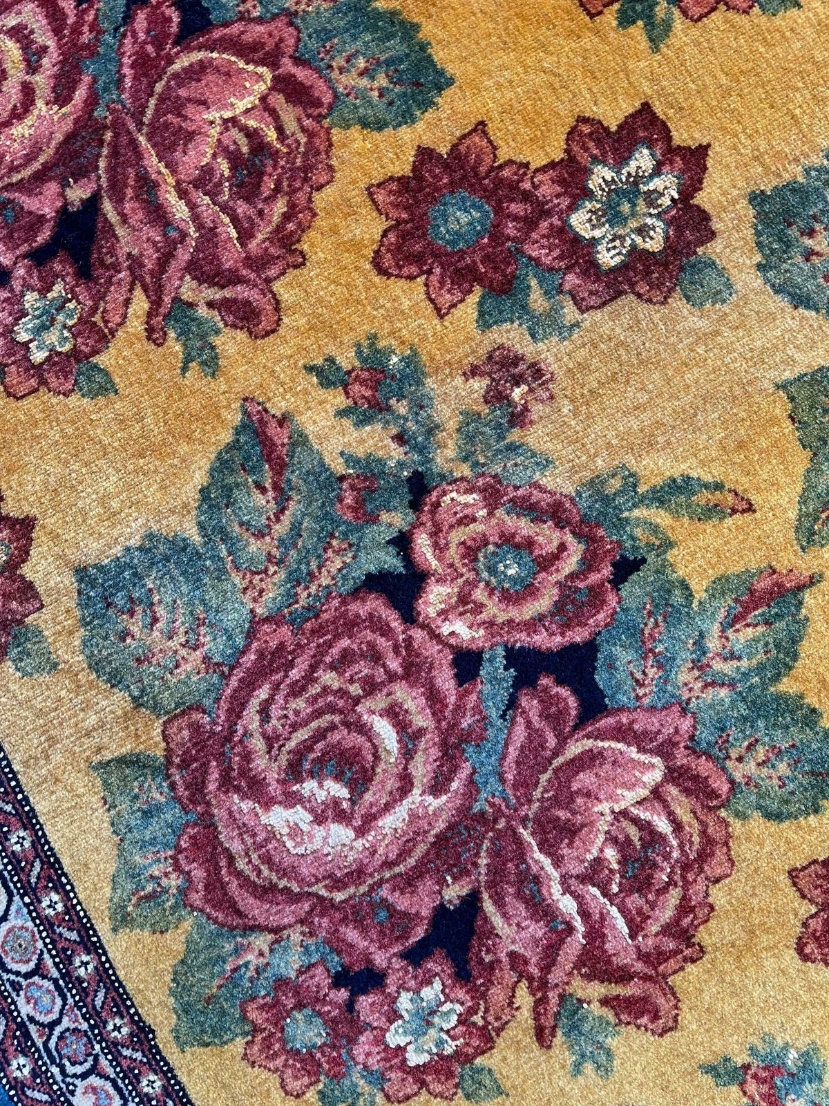photo for sale Exclusive Floral Rug, Gold Silk Handwoven Carpet, Kurdish Oriental Rug