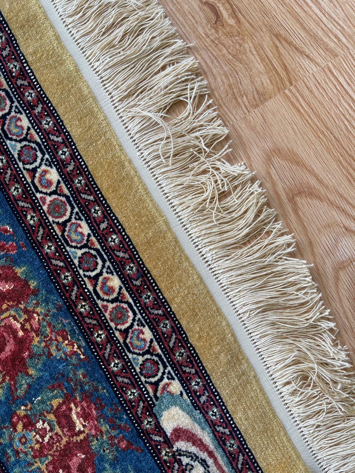 7200.0 Exclusive Floral Rug, Gold Silk Handwoven Carpet, Kurdish Oriental Rug photo