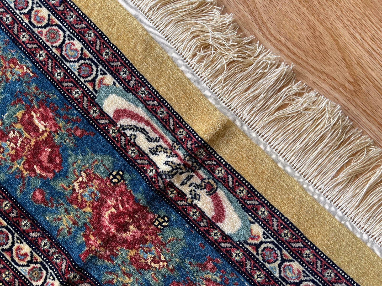 photo buy Exclusive Floral Rug, Gold Silk Handwoven Carpet, Kurdish Oriental Rug