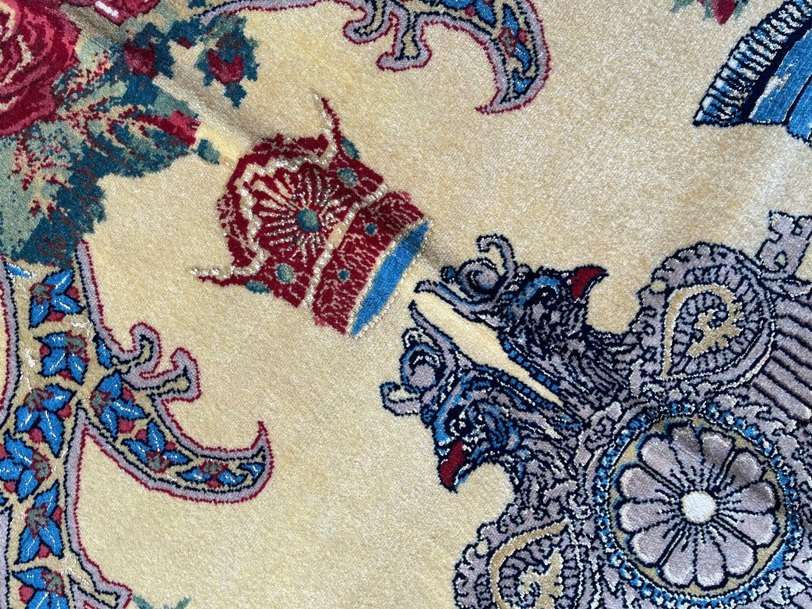 photo furniture Exclusive Floral Rug, Blue Silk Handwoven Carpet, Symbolic Kurdish Oriental Rug