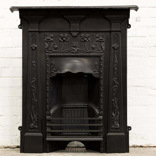 Antique Art Nouveau Cast Iron Combination Fireplace photo furniture