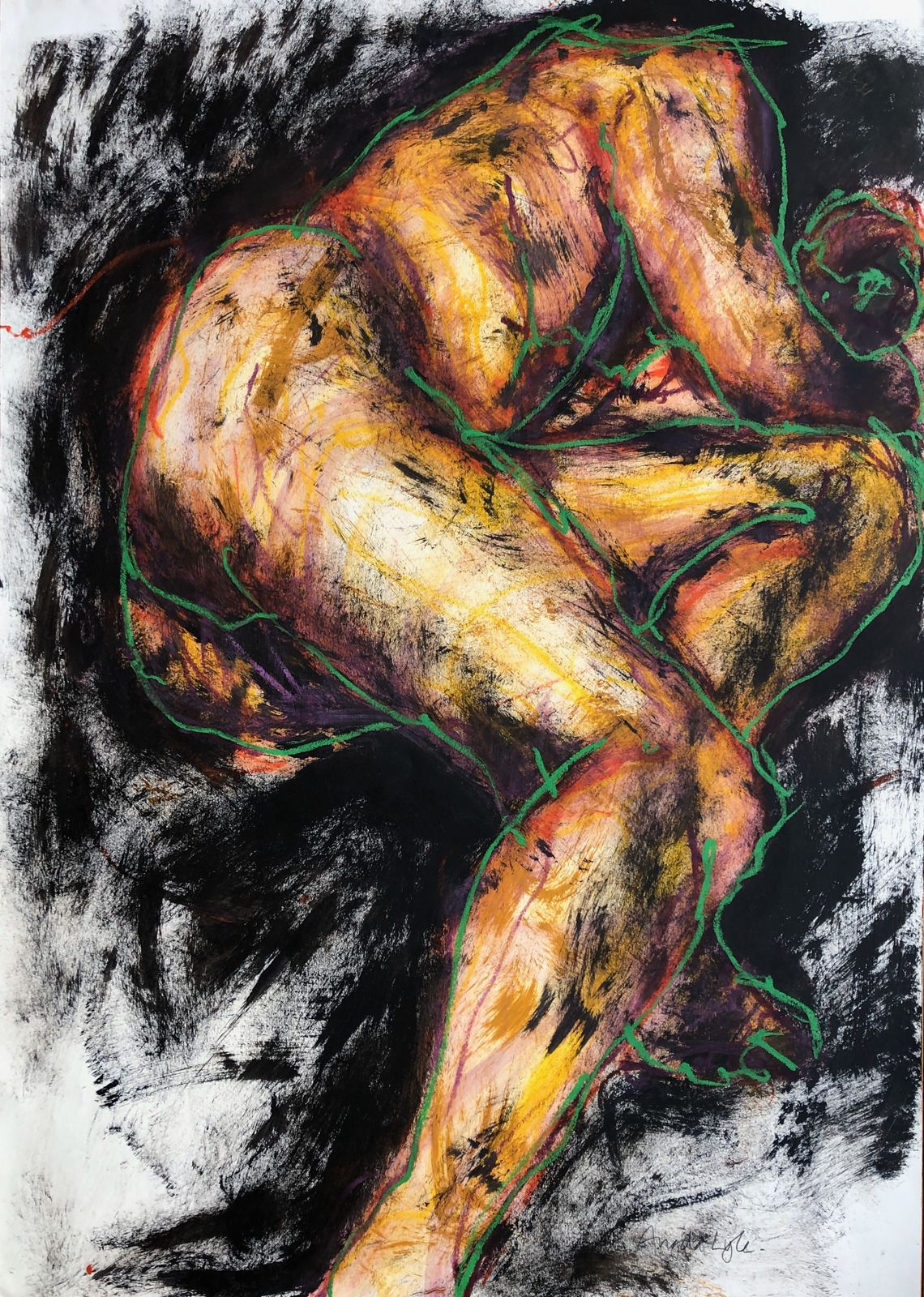 Slumber. Mixed Media Nude Drawing By Angela Lyle