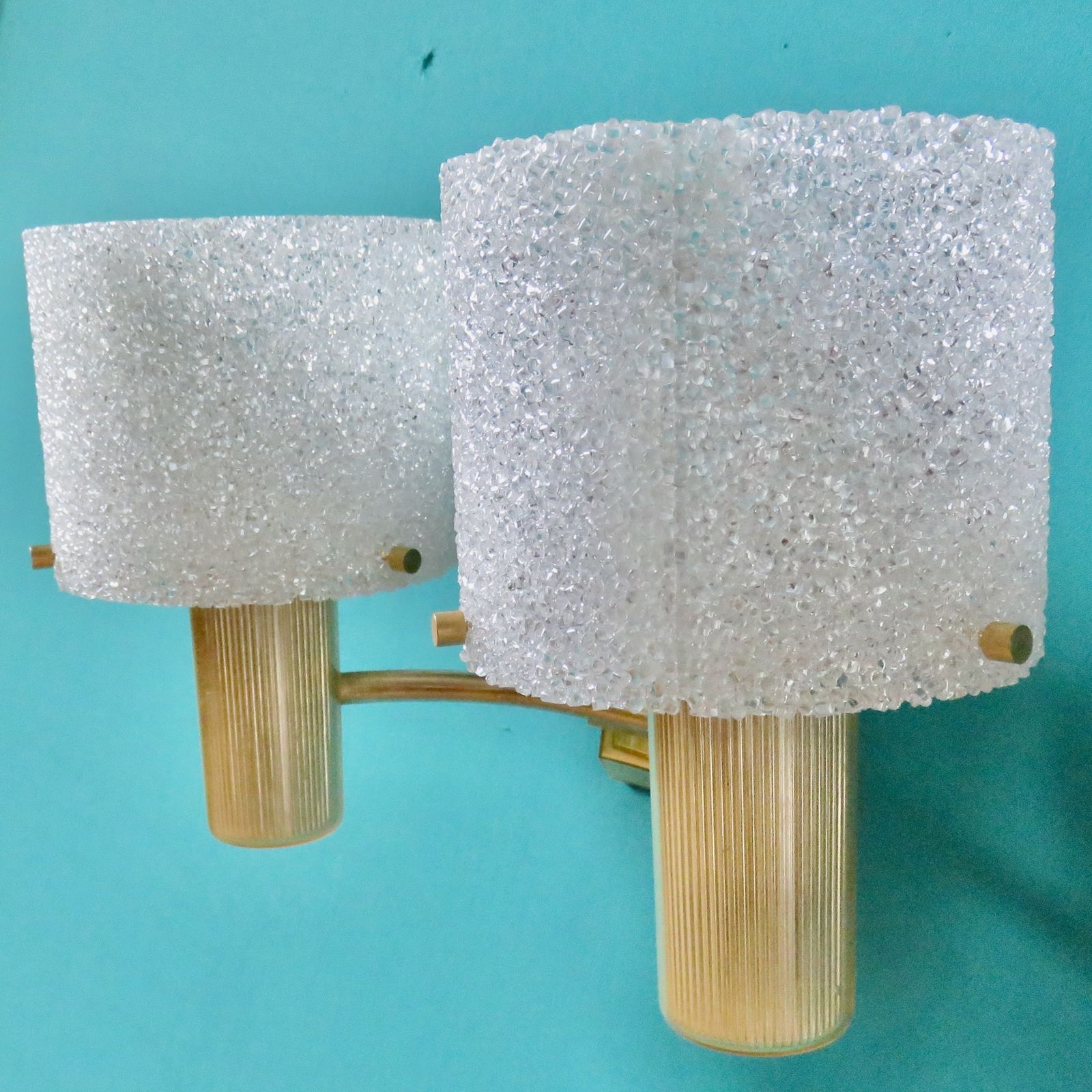 Pair Of Brass And Gold Plastic Wall Lights With Granite Shades. France 1950 photo for sale