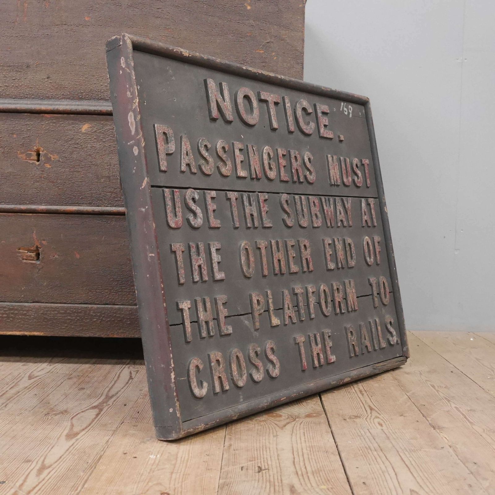 Early Subway Timber & Cast Iron Railway Sign photo vinterior
