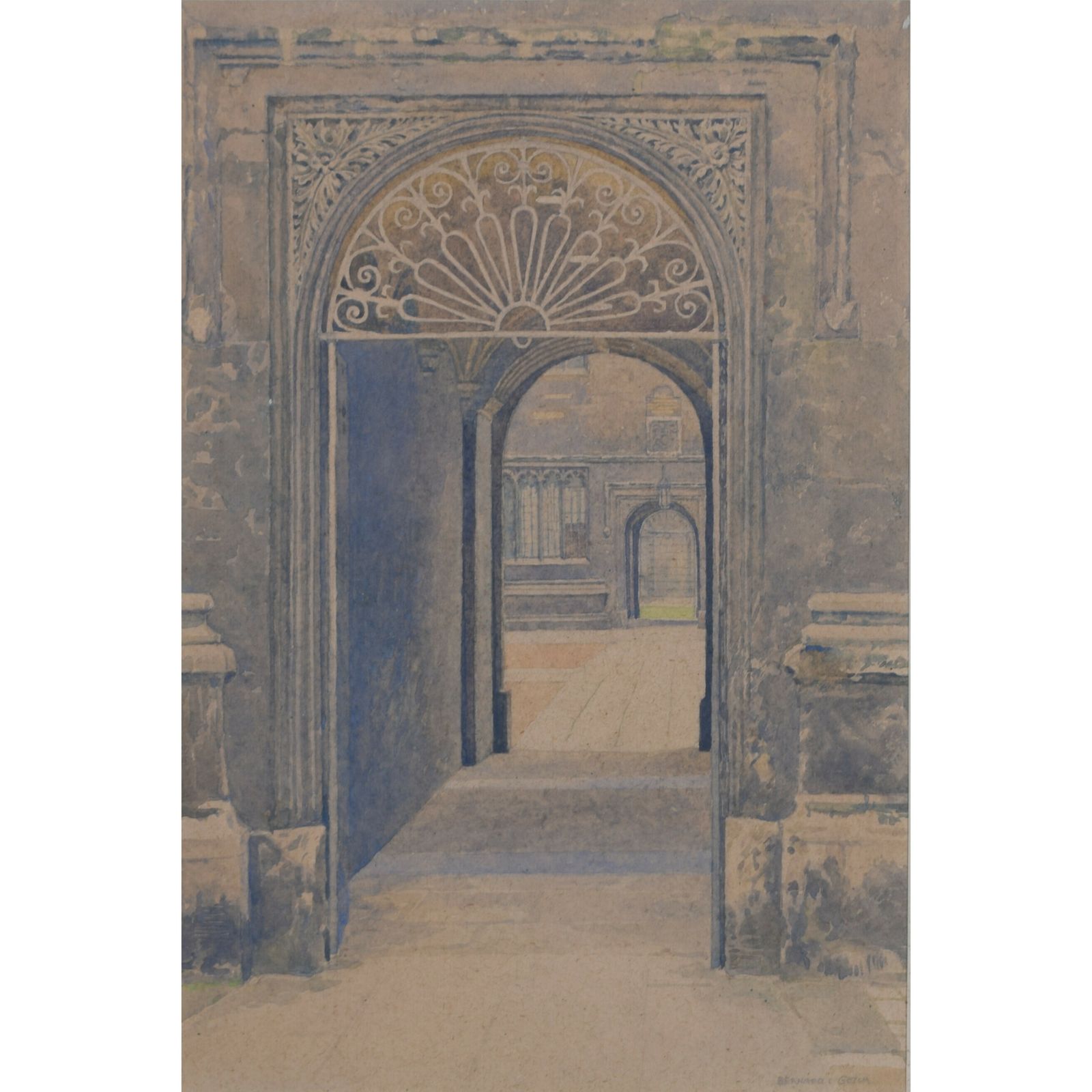 Old Schools Quad, Bodleian Library, Oxford Watercolour By Bernard Cecil Gotch photo for sale