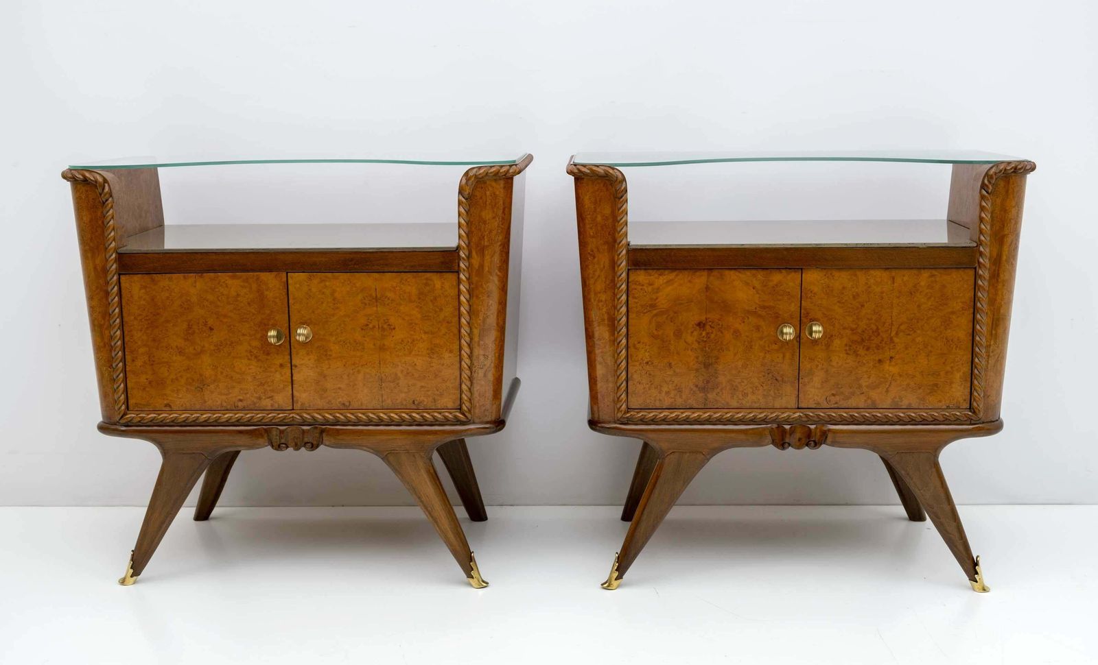 Pair Of Art Deco Italian Briar Walnut Bedside Tables, 1930s photo furniture