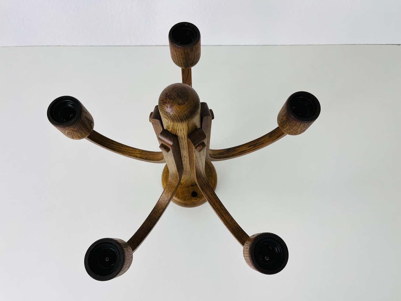 Midcentury Wooden Pendant Lamp With 5 Arms By Domus, 1960s photo furniture
