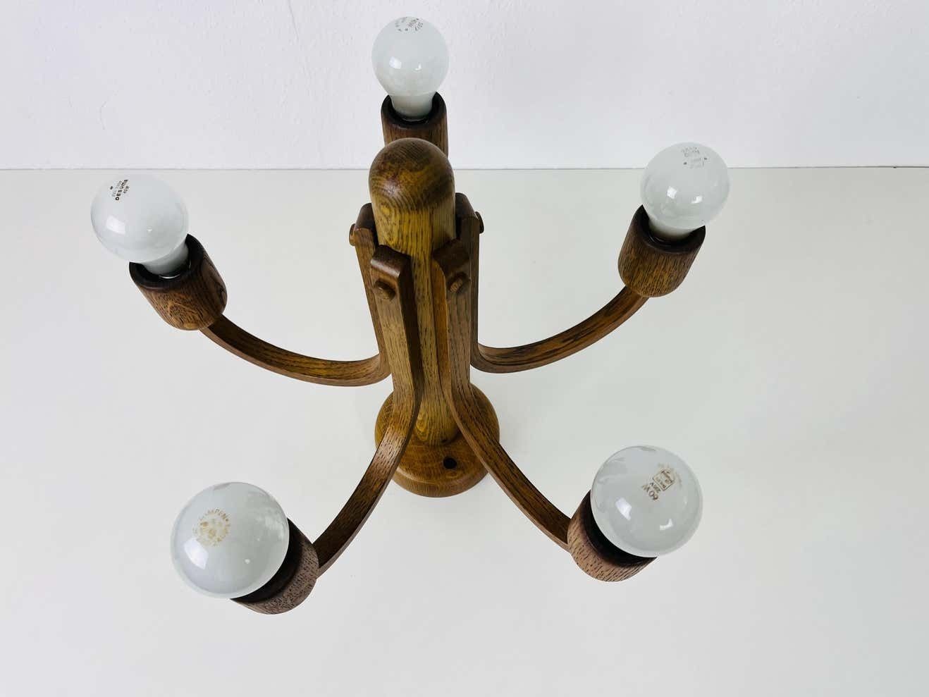 Midcentury Wooden Pendant Lamp With 5 Arms By Domus, 1960s photo vintage