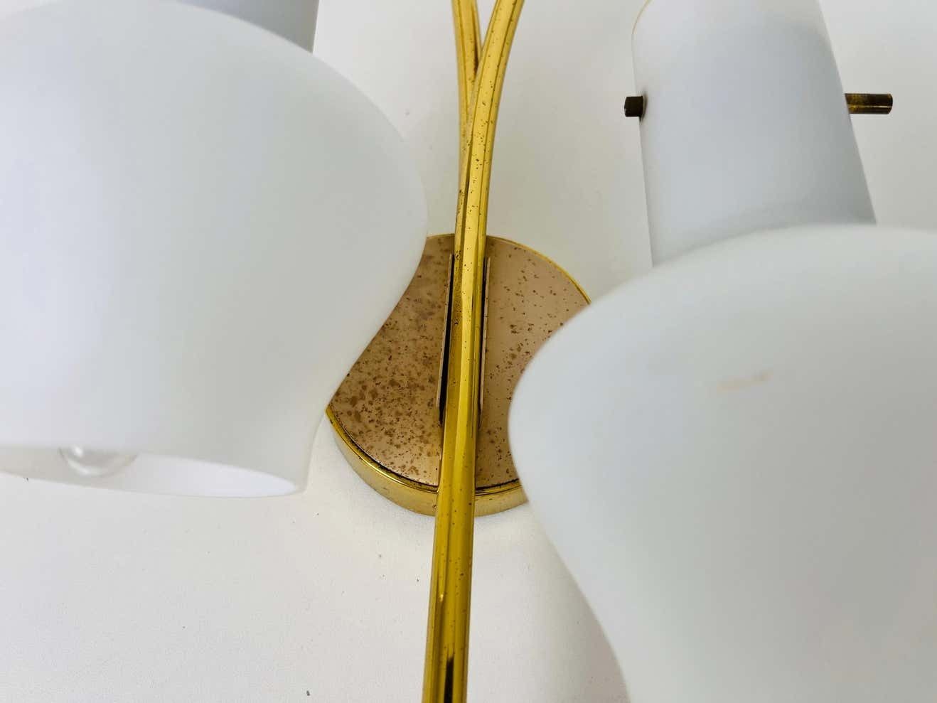 Pair Of Mid Century Brass And Opaline Glass Wall Lamps, Italy, 1960s photo buy