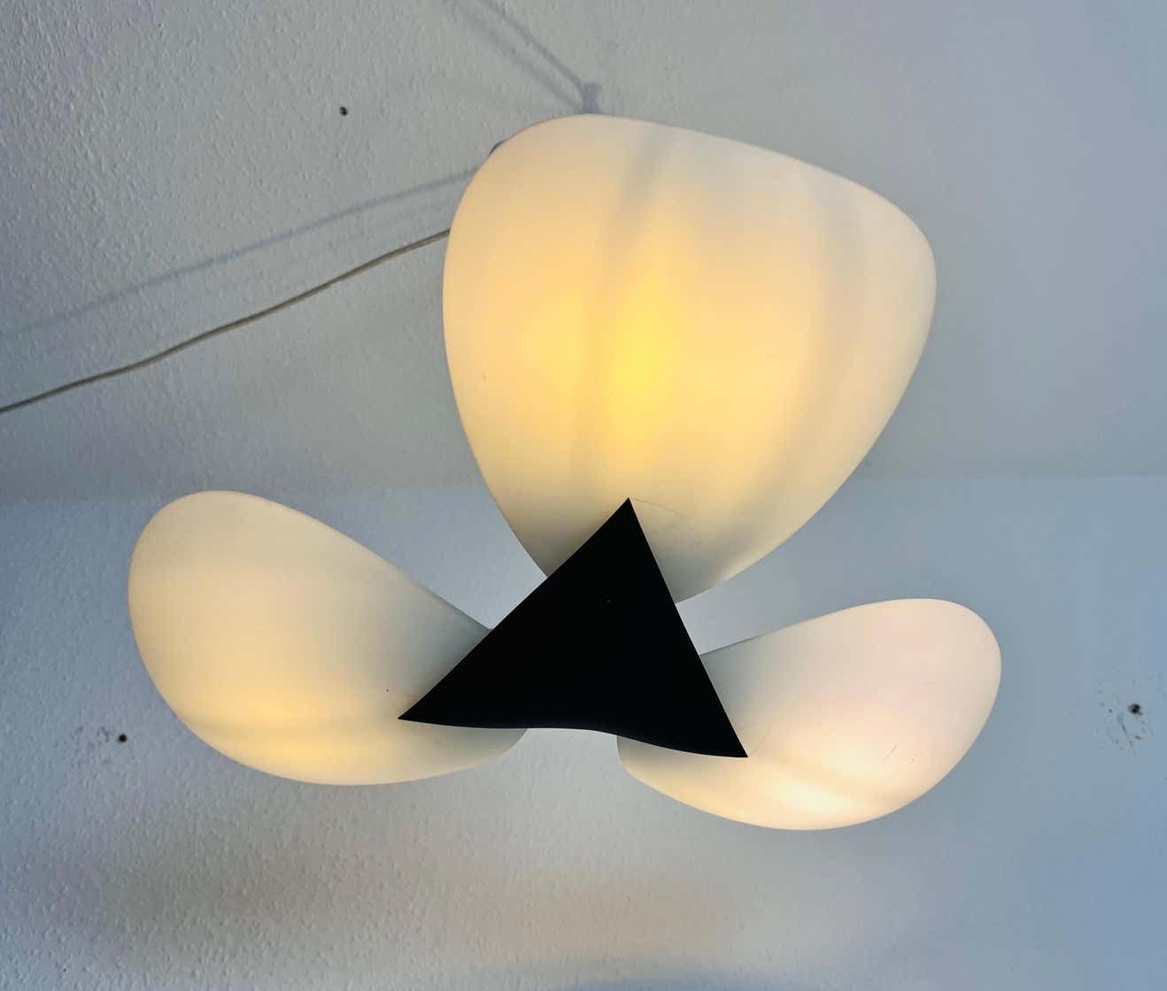 photo furniture Italian Mid Century Black And Opaline Glass 3 Arm Sputnik Chandelier, 1950s