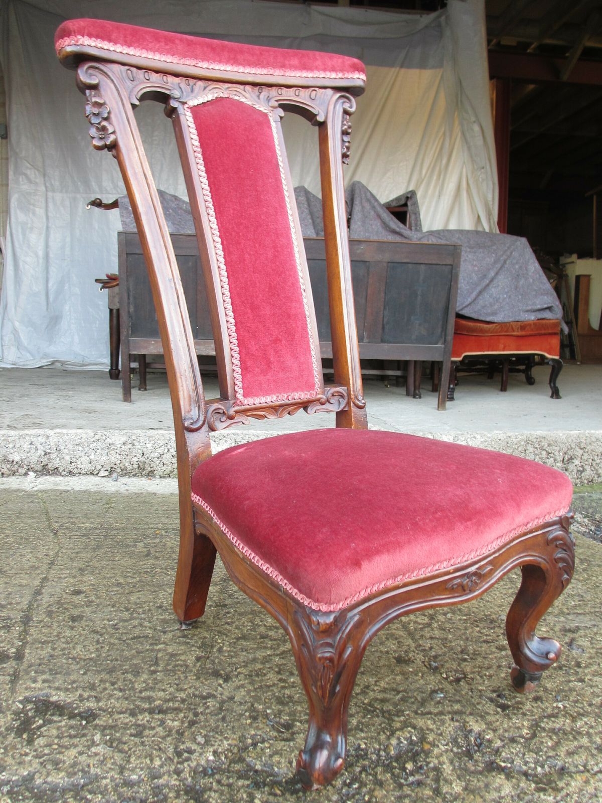 Victorian Carved Mahogany Upholstered Prie Dieu Chair On Castors photo for sale