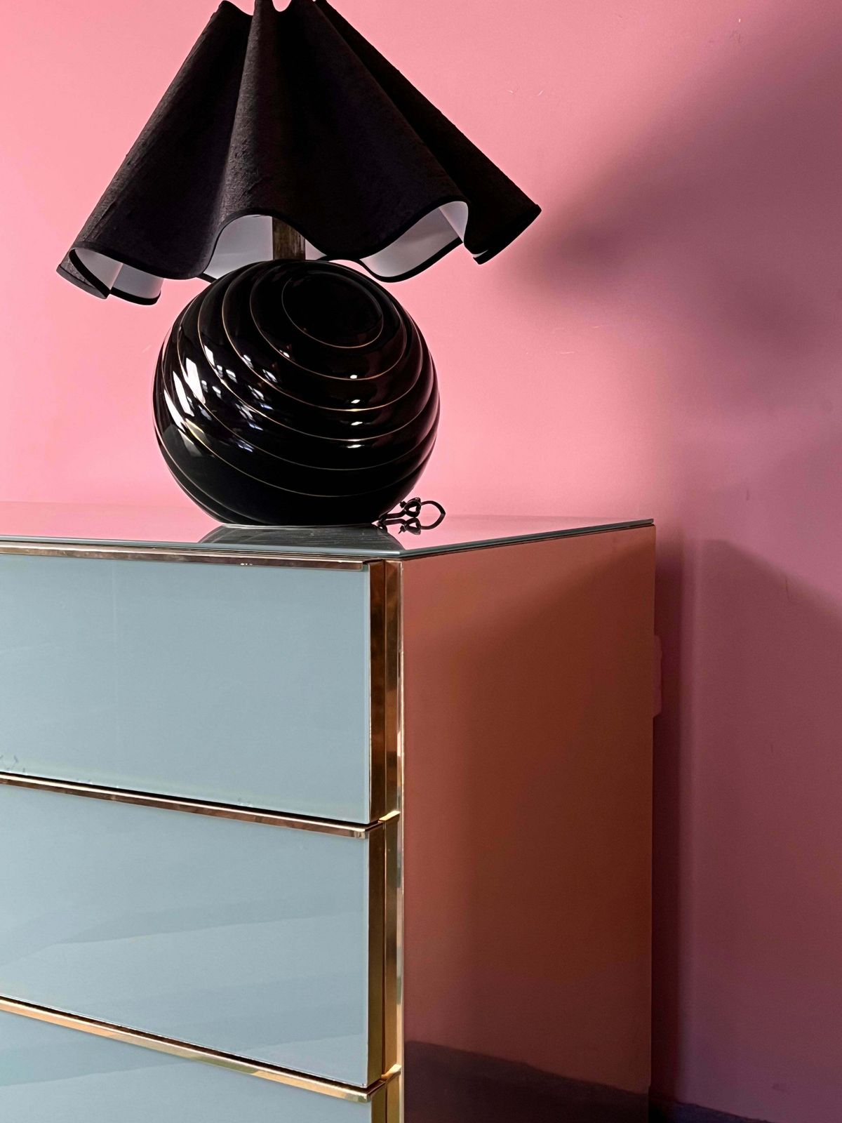 Turquoise And Gold Glass Sideboard By Ello Furniture, American 1970s photo furniture