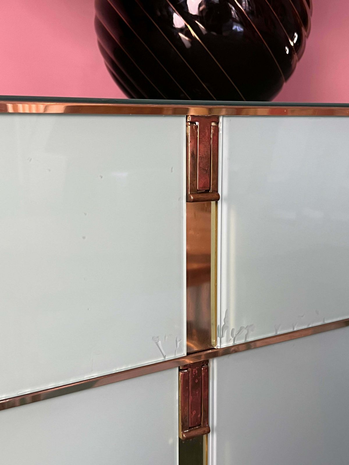 Turquoise And Gold Glass Sideboard By Ello Furniture, American 1970s photo vintage