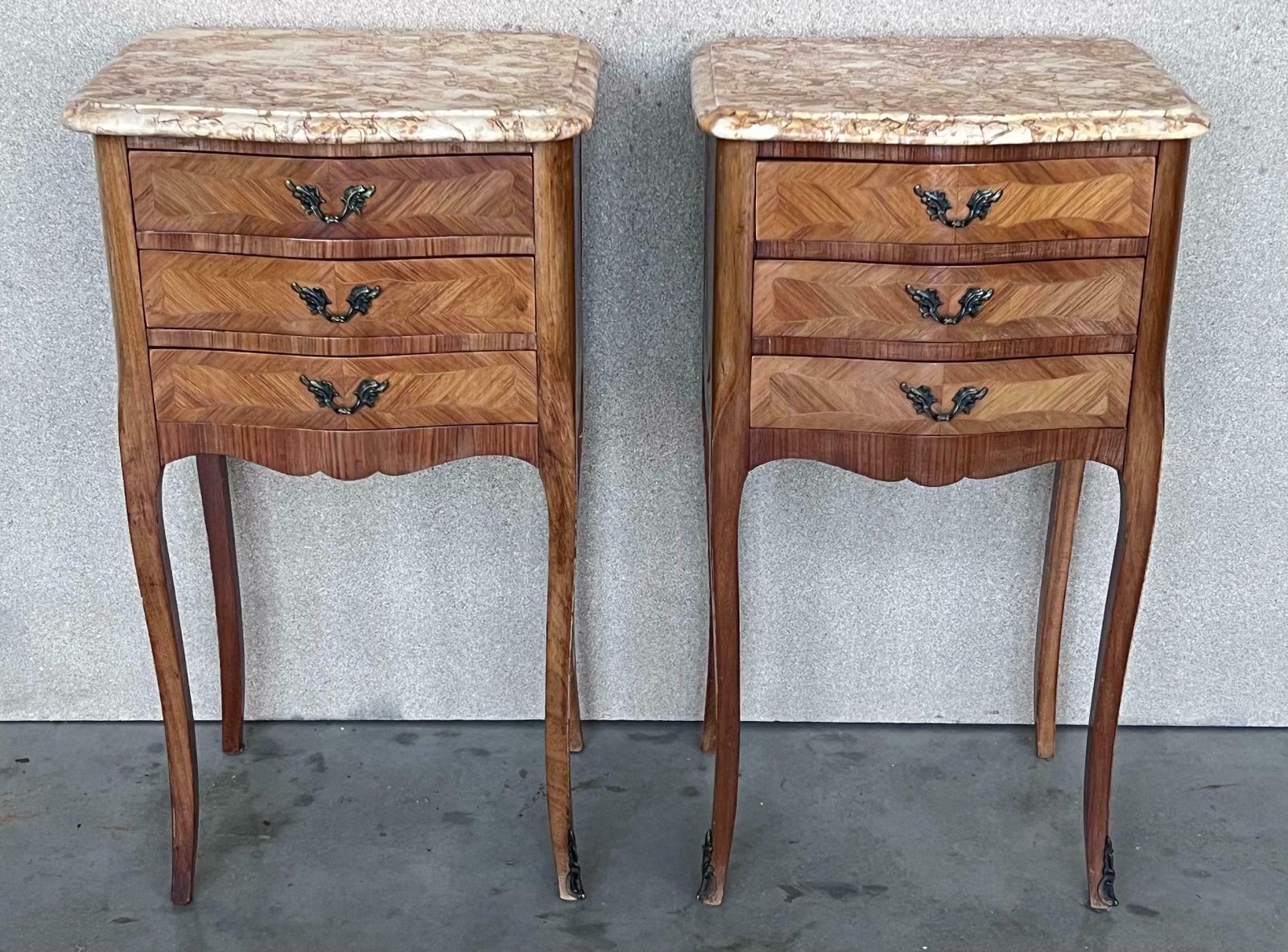Antique Louis XV French Marquetry Marble Top Nightstands, Set Of 2 photo furniture