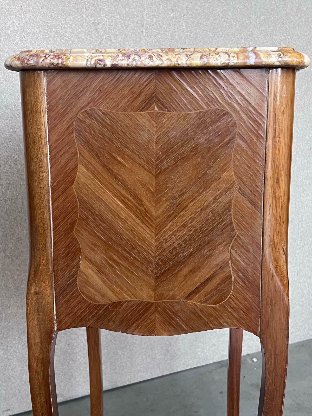 Antique Louis XV French Marquetry Marble Top Nightstands, Set Of 2 photo vinterior