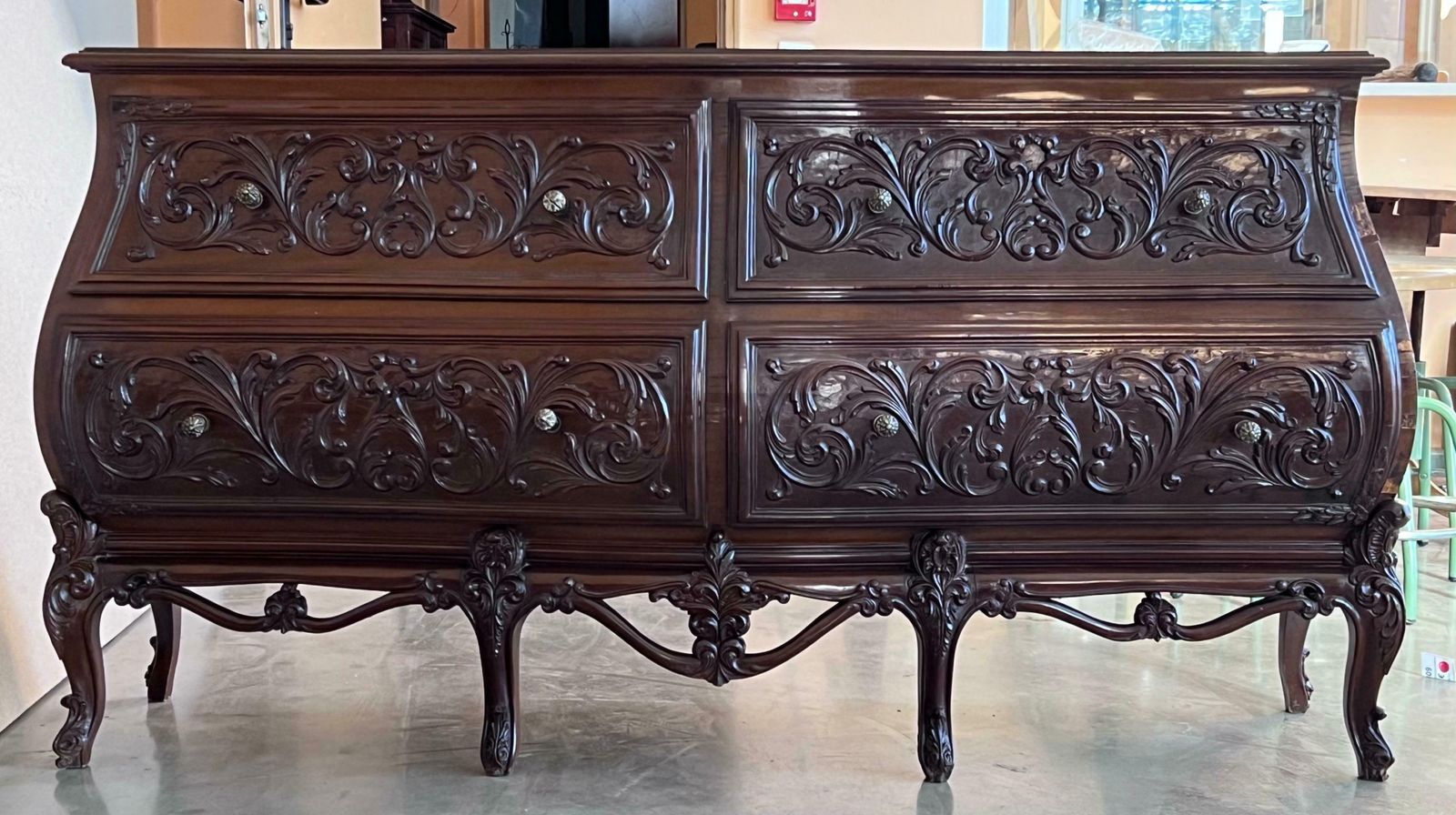 19th Century French Provincial Louis XV Carved Walnut Bombe Double Commode