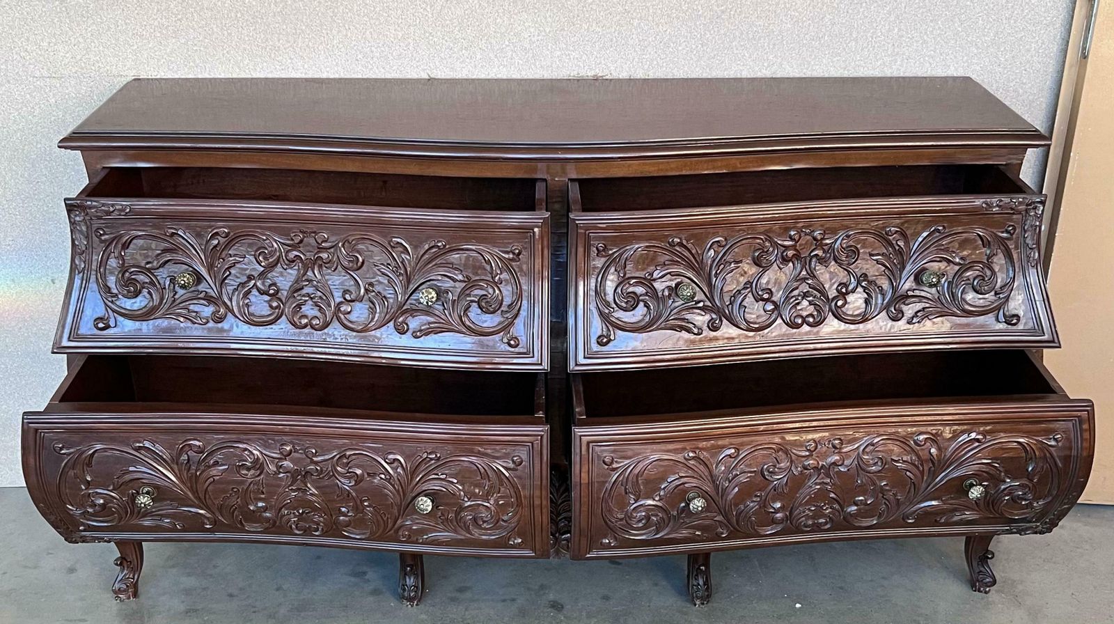 19th Century French Provincial Louis XV Carved Walnut Bombe Double Commode photo buy
