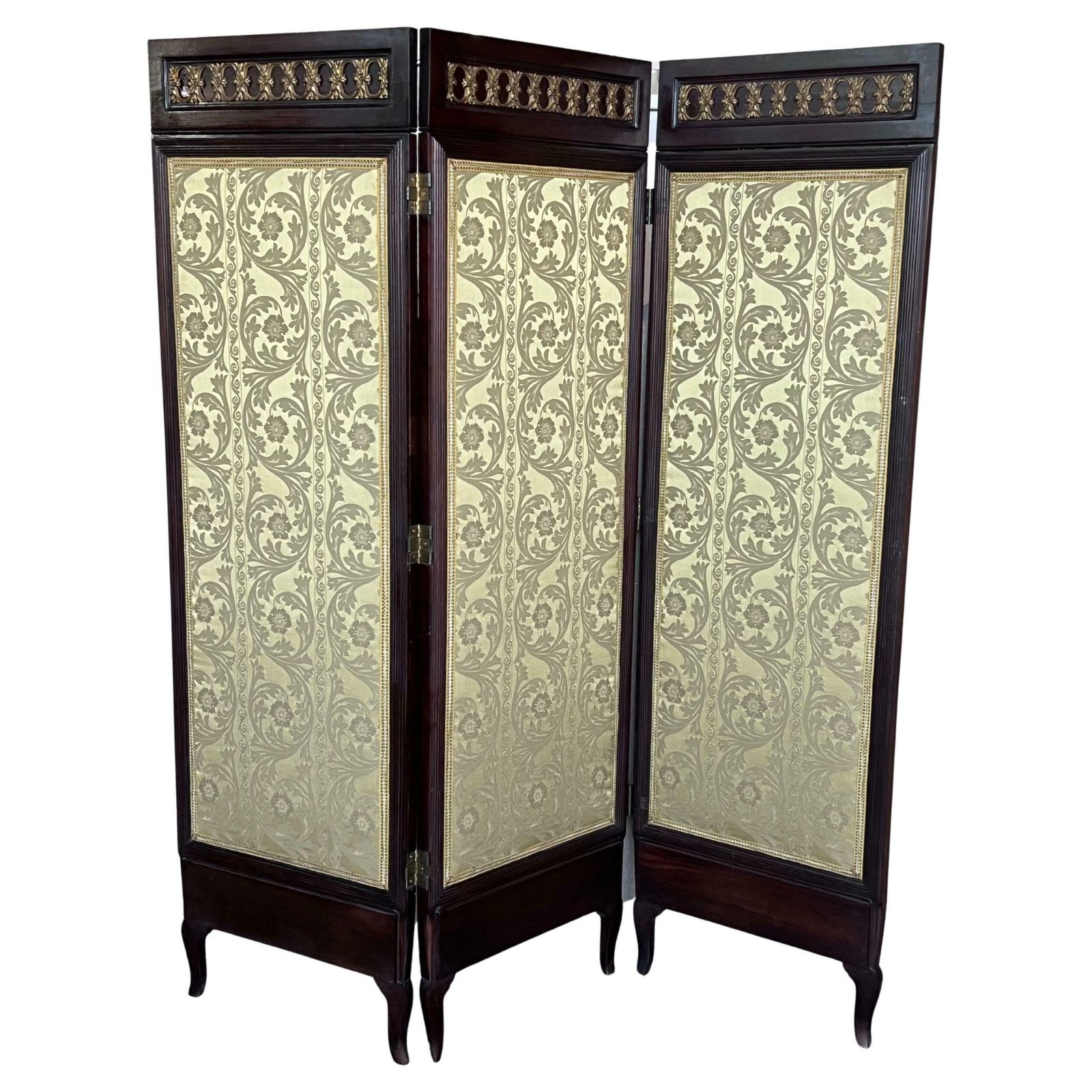 French Empire Mahogany 3 Fold Screen With Bronze Mounts